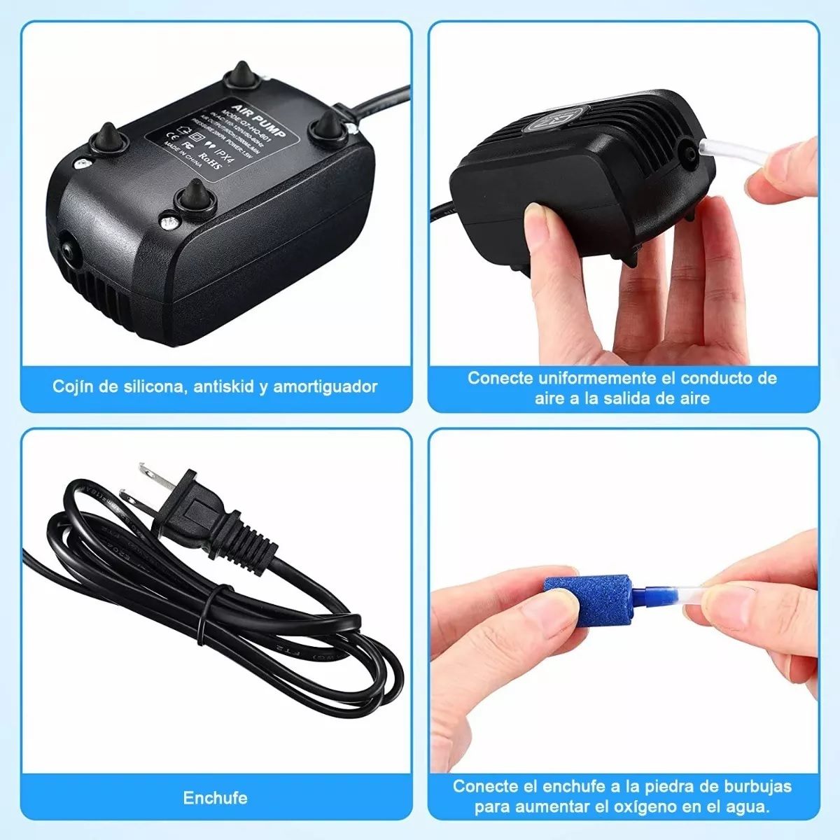 Bomba De Aire Oxigeno Acuario 300l Para Pecera Y 2m Tubo