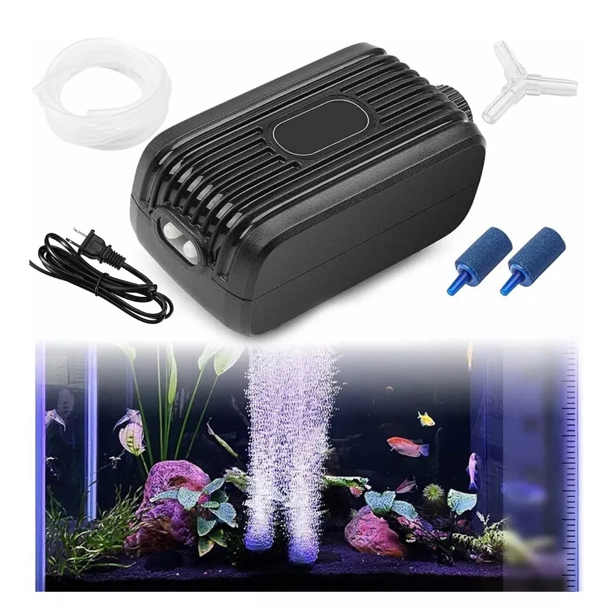 Bomba De Aire Oxigeno Acuario 300l Para Pecera Y 2m Tubo