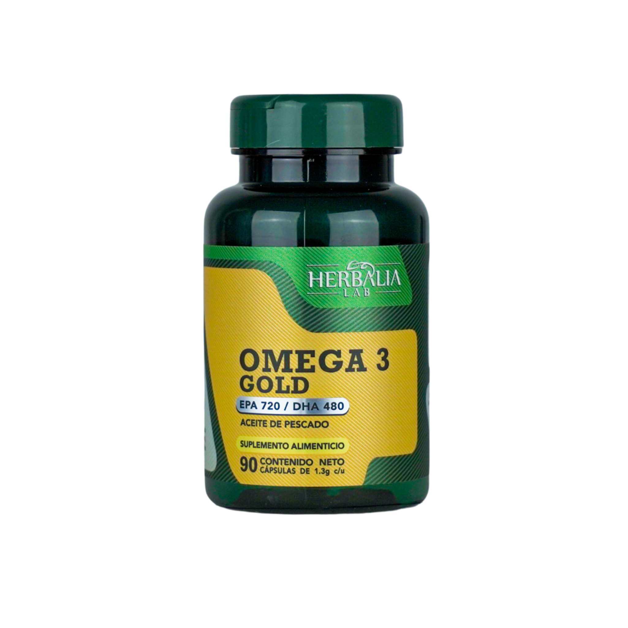 Herbalia Lab, Omega 3 Gold de Alta Potencia, EPA 720 / DHA 480, Pureza y Calidad Superior, 90 Cápsulas