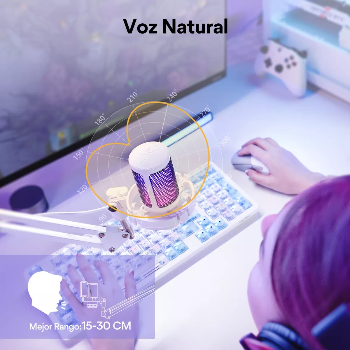 Micrófono Gamer Rgb Condensador Usb Para Pc,dgm20s Blanco