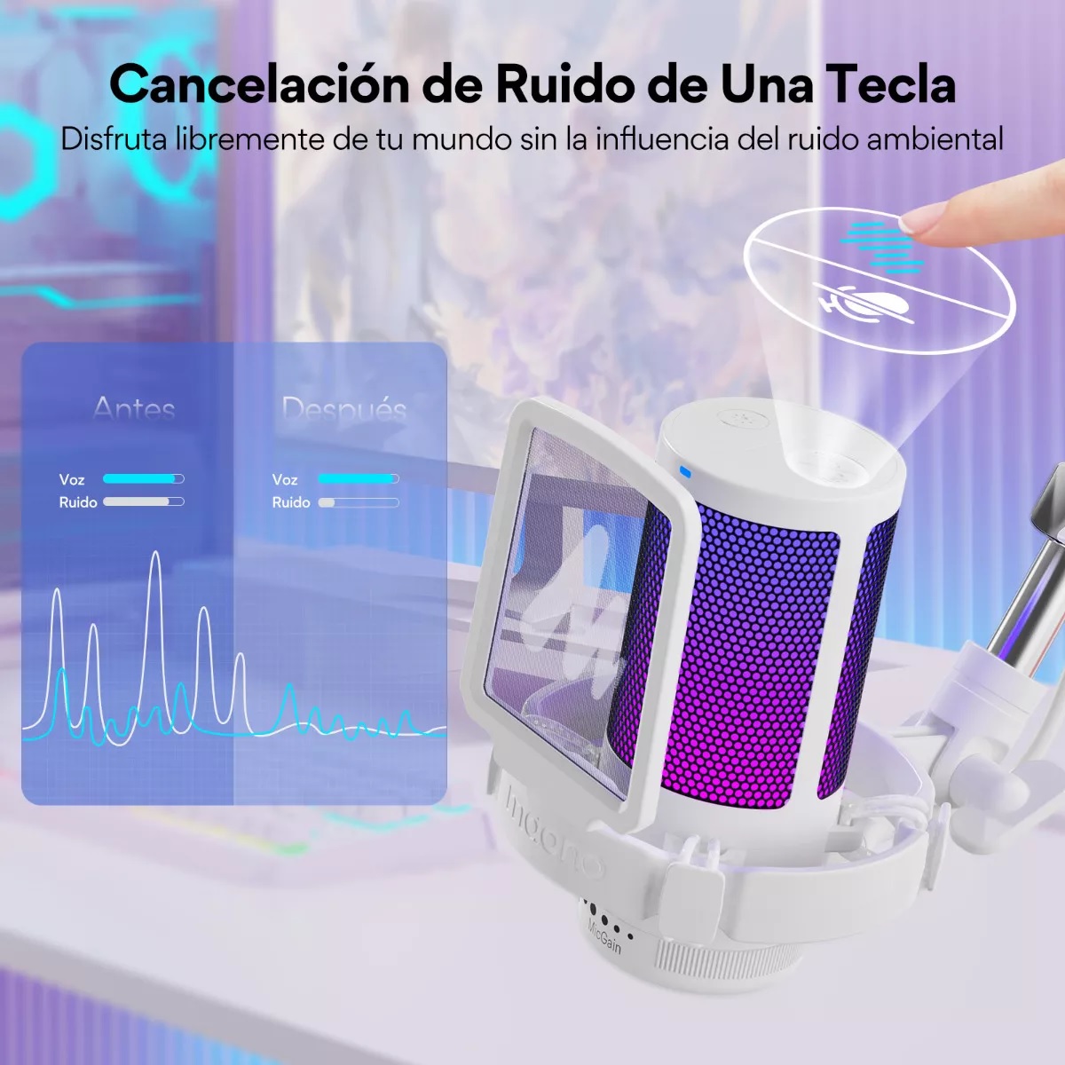 Micrófono Gamer Rgb Condensador Usb Para Pc,dgm20s Blanco