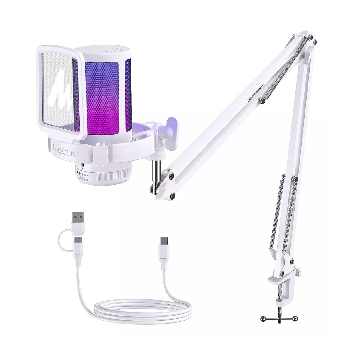 Micrófono Gamer Rgb Condensador Usb Para Pc,dgm20s Blanco