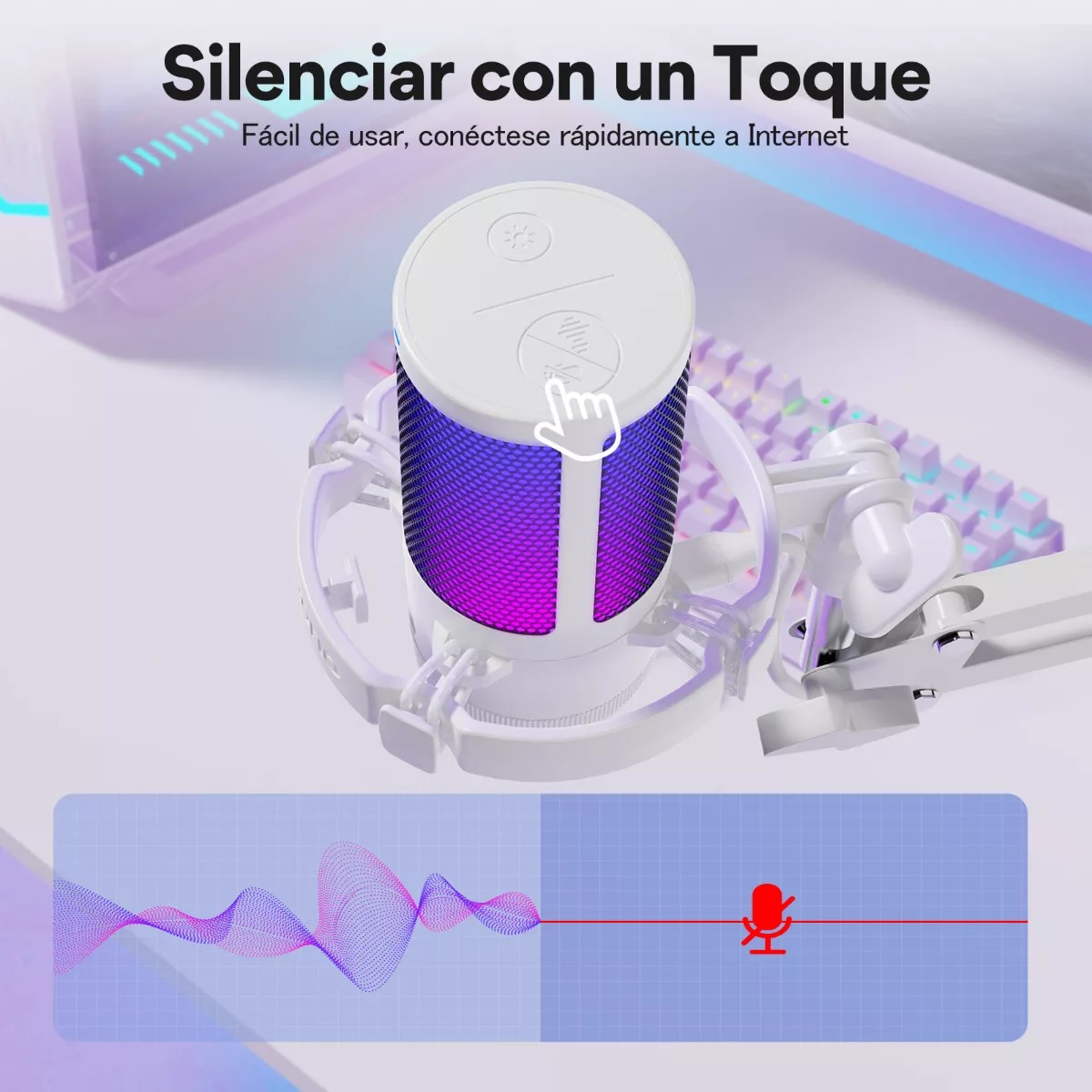 Micrófono Gamer Rgb Condensador Usb Para Pc,dgm20s Blanco
