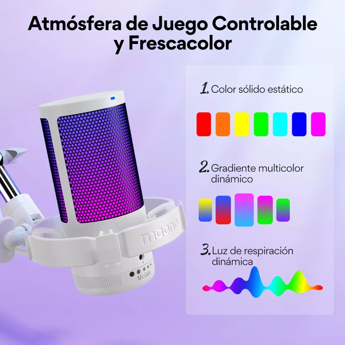 Micrófono Gamer Rgb Condensador Usb Para Pc,dgm20s Blanco