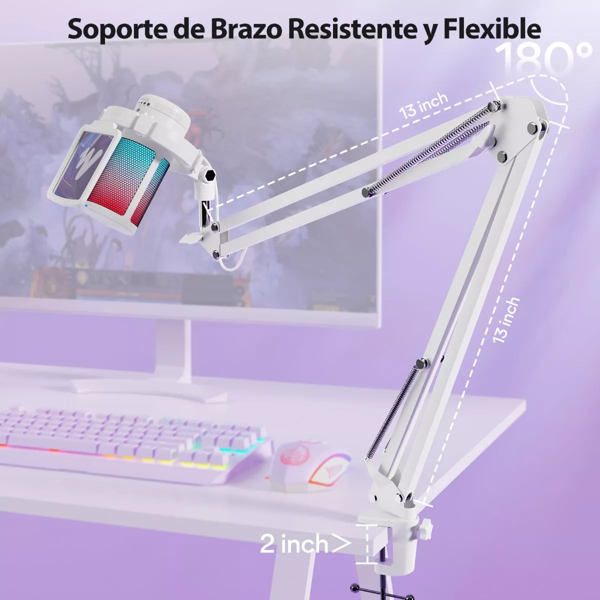 Micrófono Gamer Rgb Condensador Usb Para Pc,dgm20s Blanco