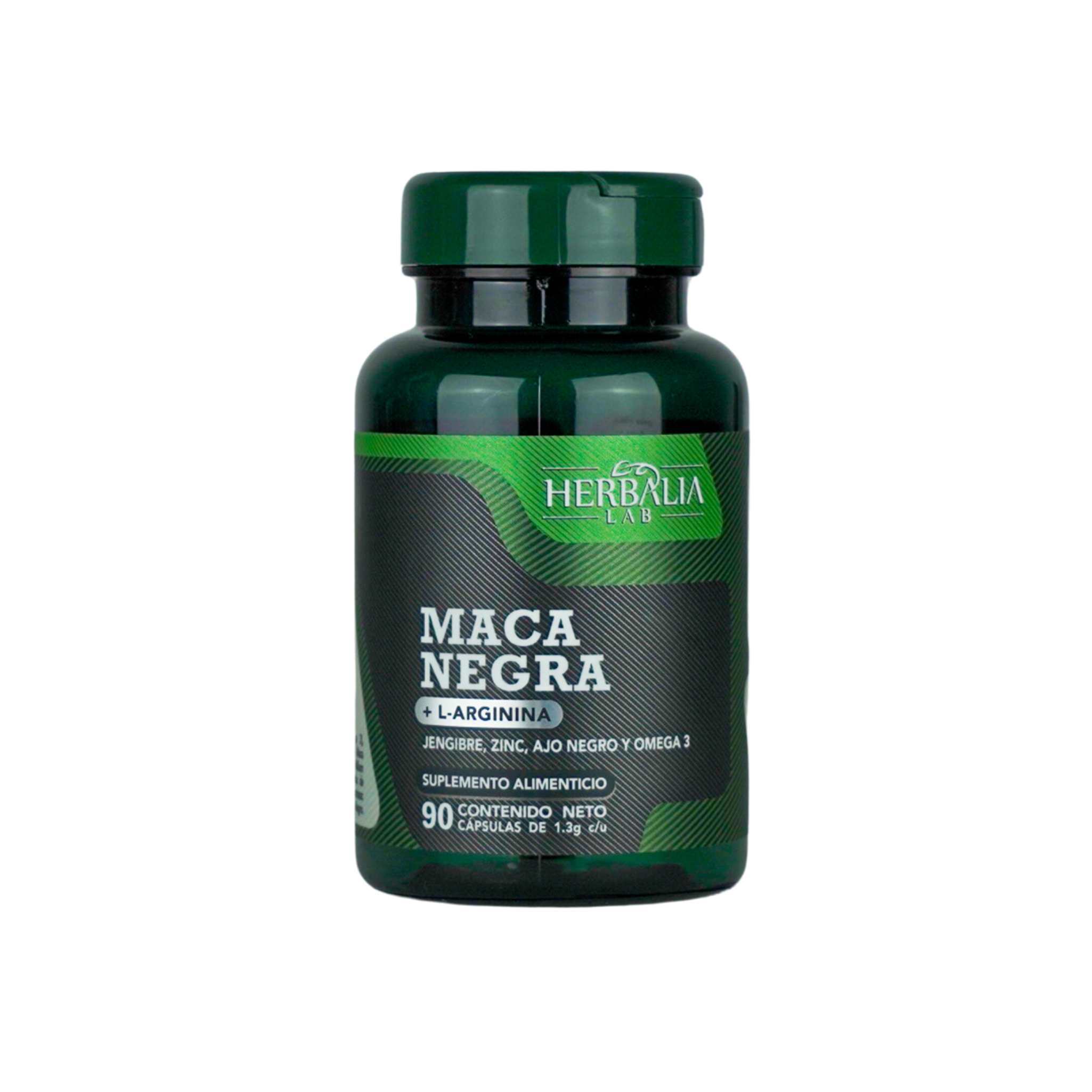 Herbalia Lab, Maca Negra Energizante con L-Arginina, Jengibre, Zinc, Ajo Negro y Omega 3, 90 Cápsulas
