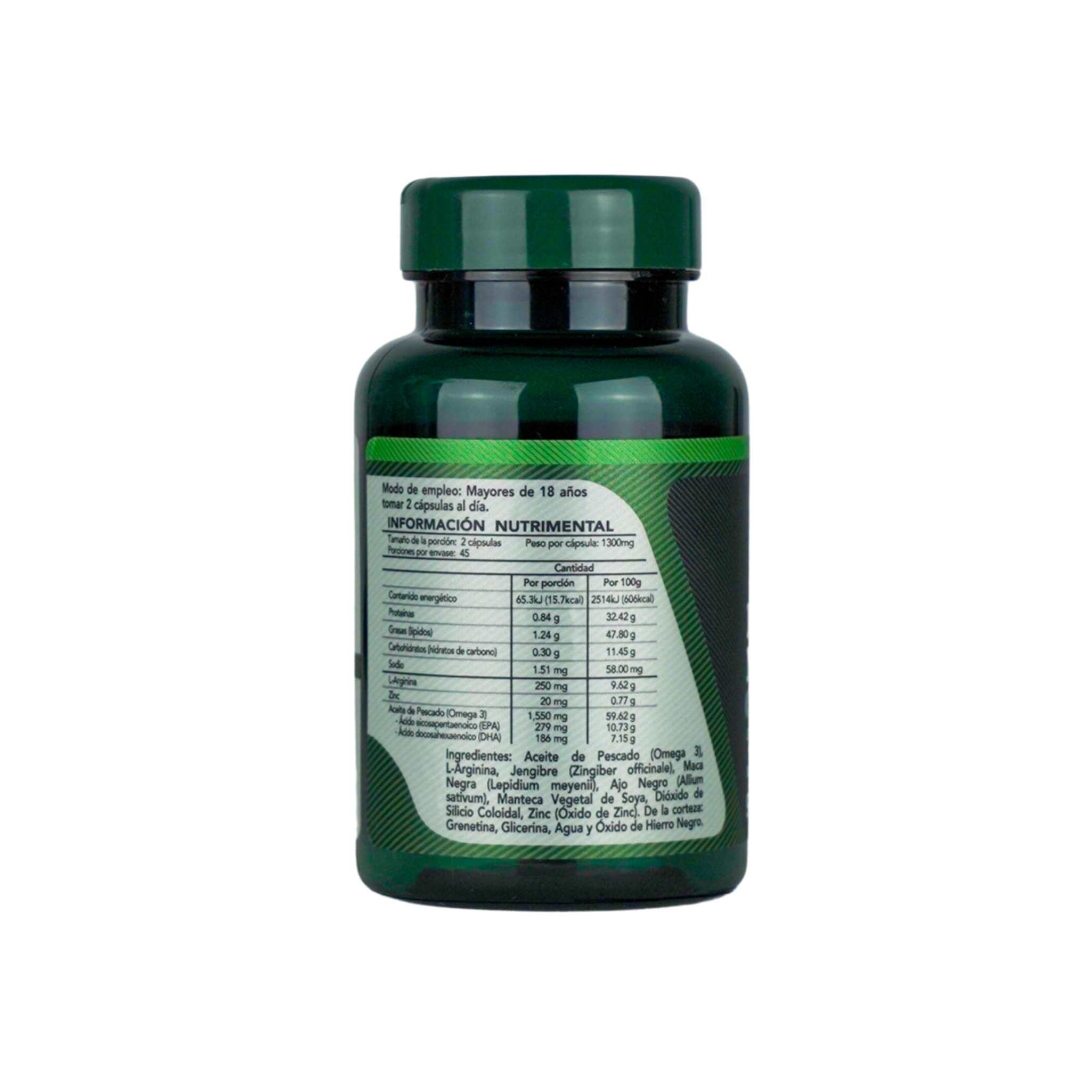 Herbalia Lab, Maca Negra Energizante con L-Arginina, Jengibre, Zinc, Ajo Negro y Omega 3, 90 Cápsulas