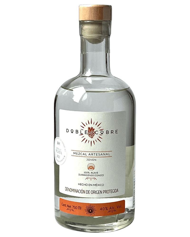 DOBLE COBRE | 1 Botella 750 ML | Mezcal Premium | Joven 100% Agave Cenizo DURANGENSIS | 40% Grados de Alcohol.