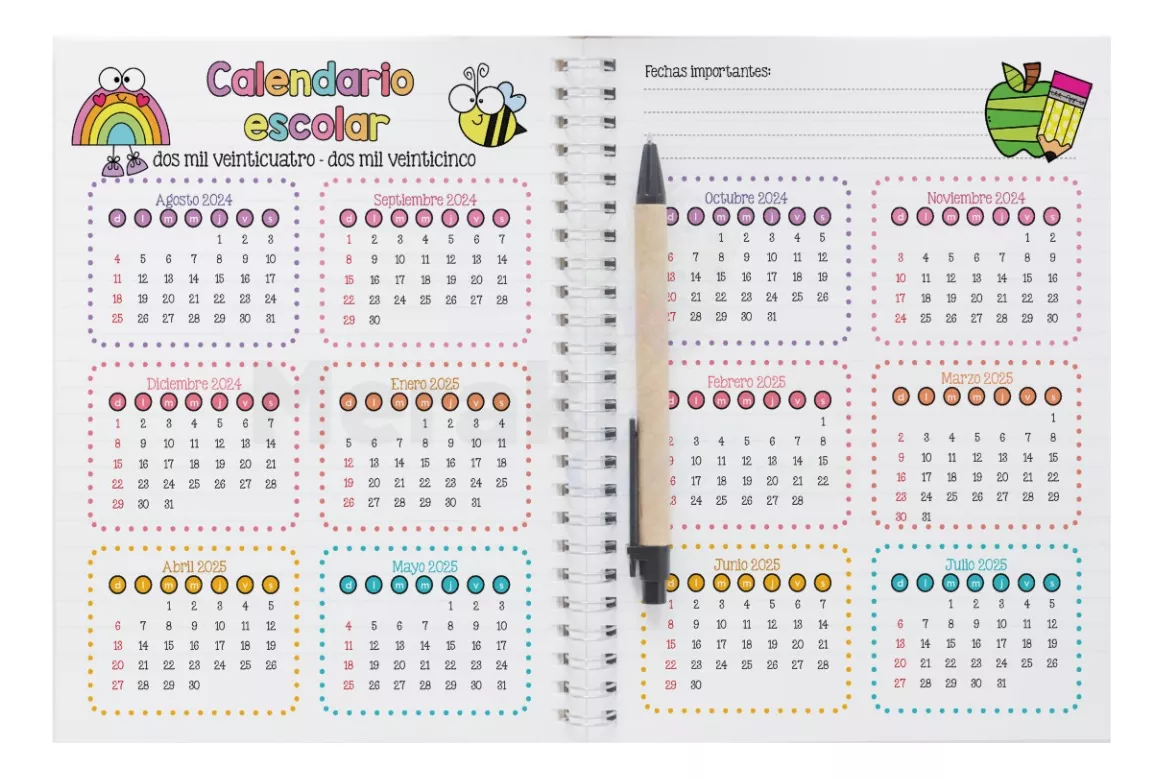 Agenda Docente 24 - 25 Pasta dura colorida Mod Rainbow Escolar 04