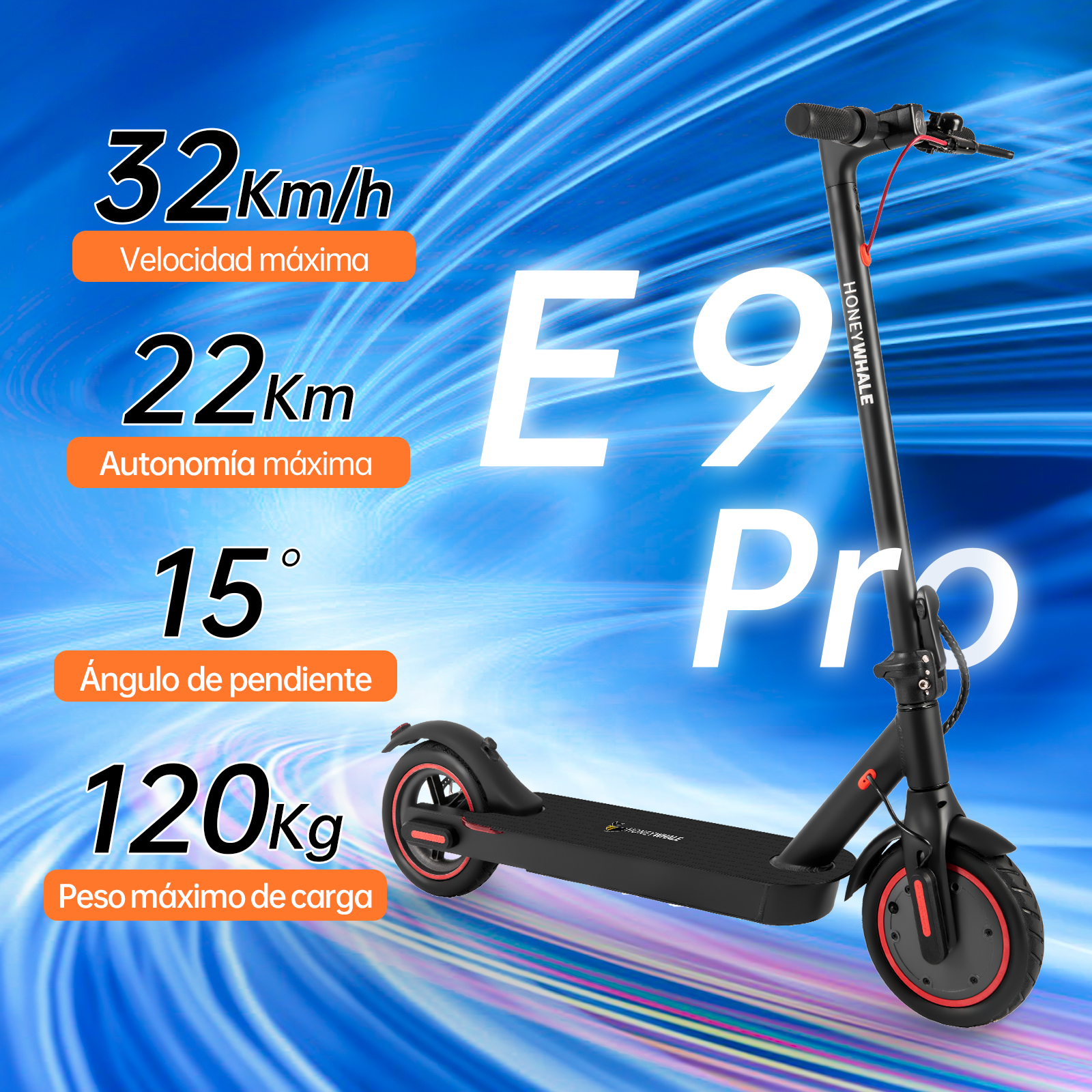 Scooter Eléctrico Honey Whale E9 Pro V2 Negro.