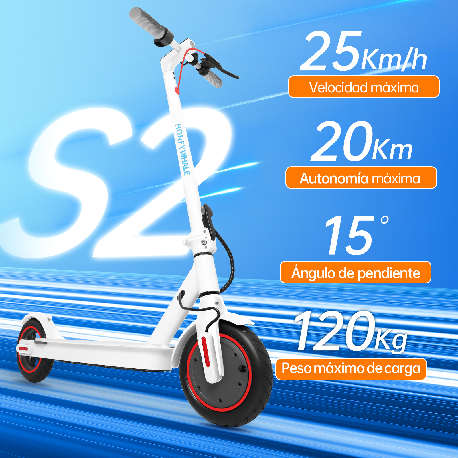 Scooter Eléctrico Honey Whale S2 V2 Blanco.