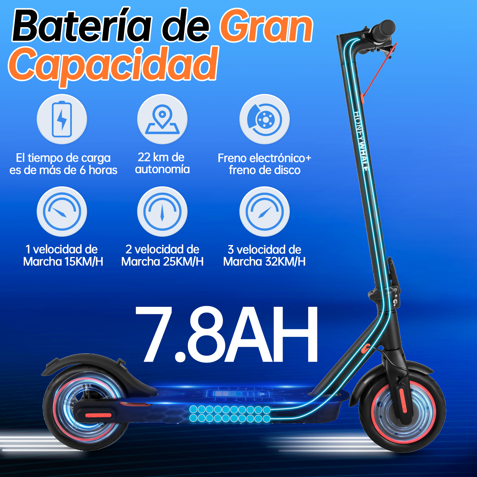 Scooter Eléctrico Honey Whale E9 Pro V2 Negro.