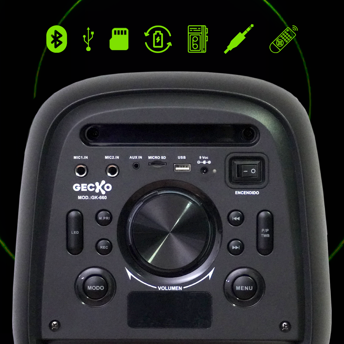 Sistema De Audio Portátil Gecko 10,000 Watts Panel Iluminado