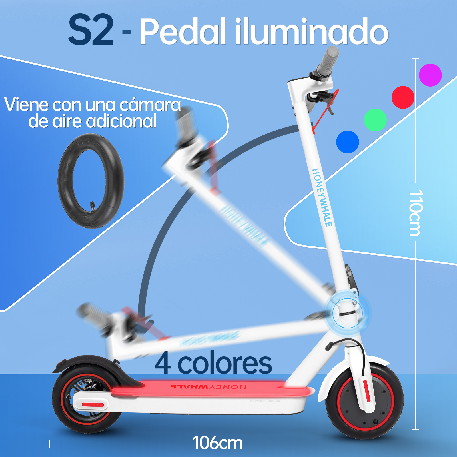 Scooter Eléctrico Honey Whale S2 V2 Blanco.