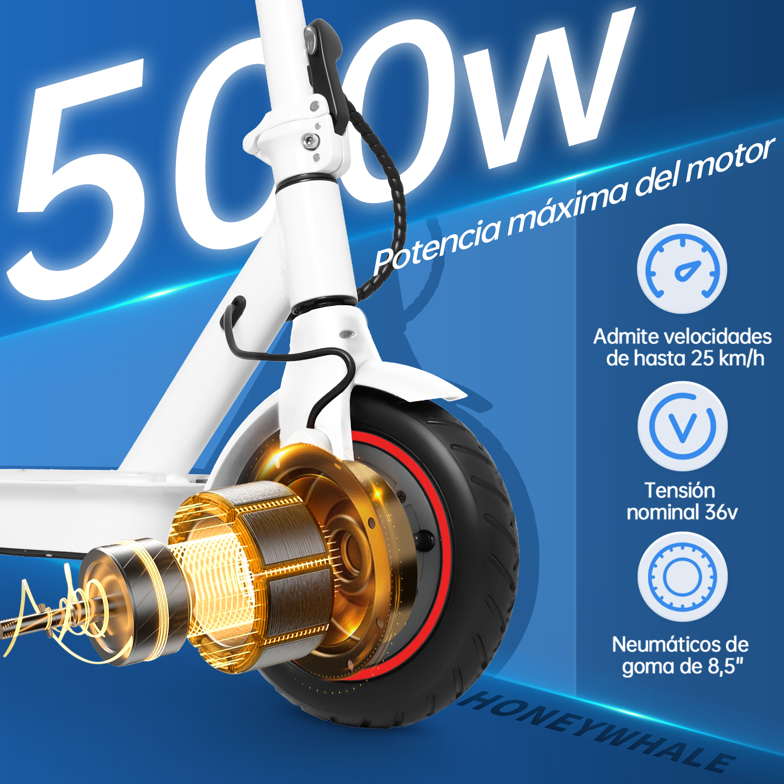 Scooter Eléctrico Honey Whale S2 V2 Blanco.