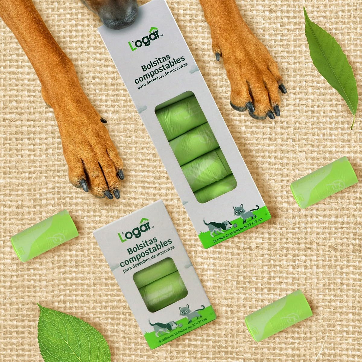 Bolsitas compostables para desechos de mascotas 16 rollos 22 x 27 cm