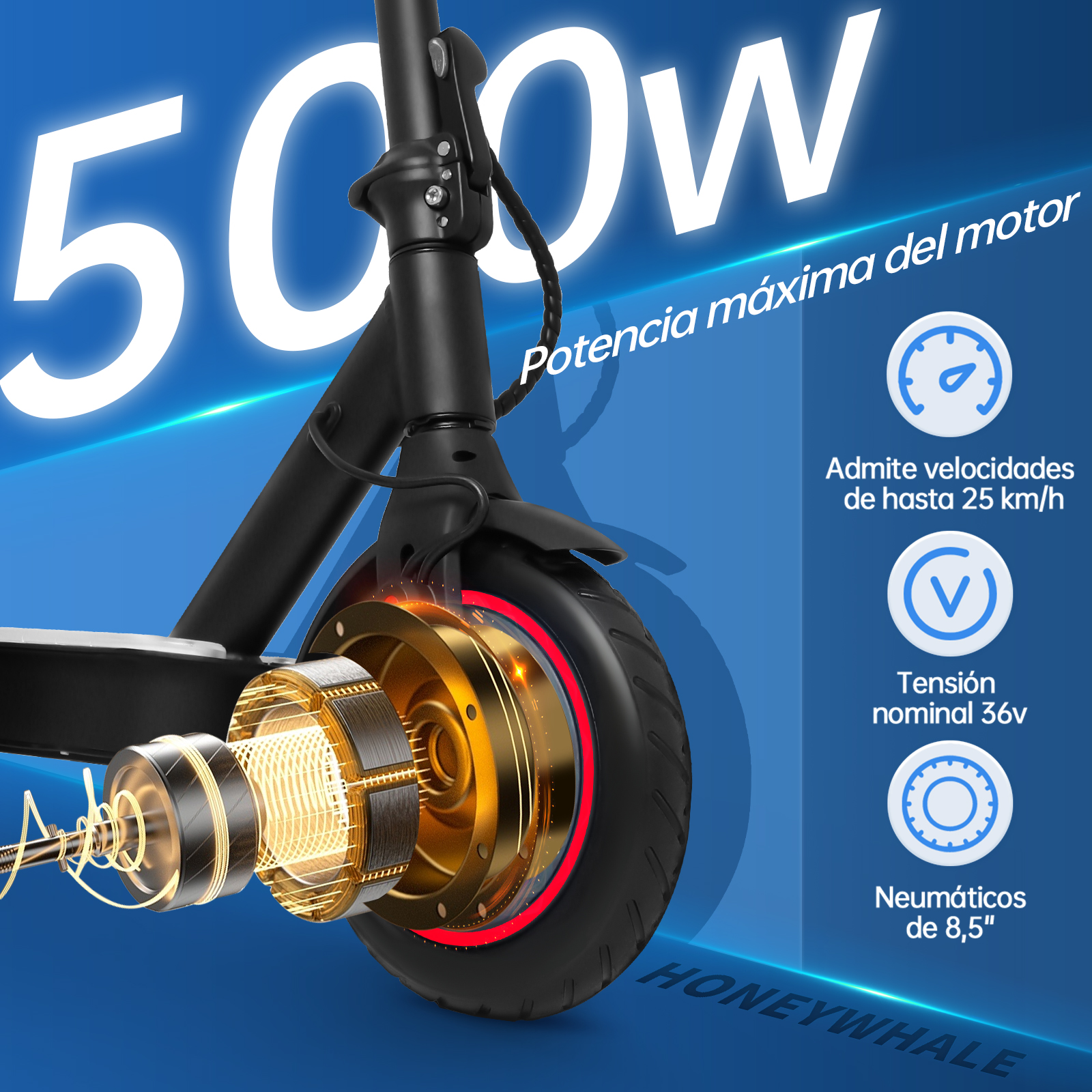 Scooter Eléctrico Honey Whale S2 V2 Negro.