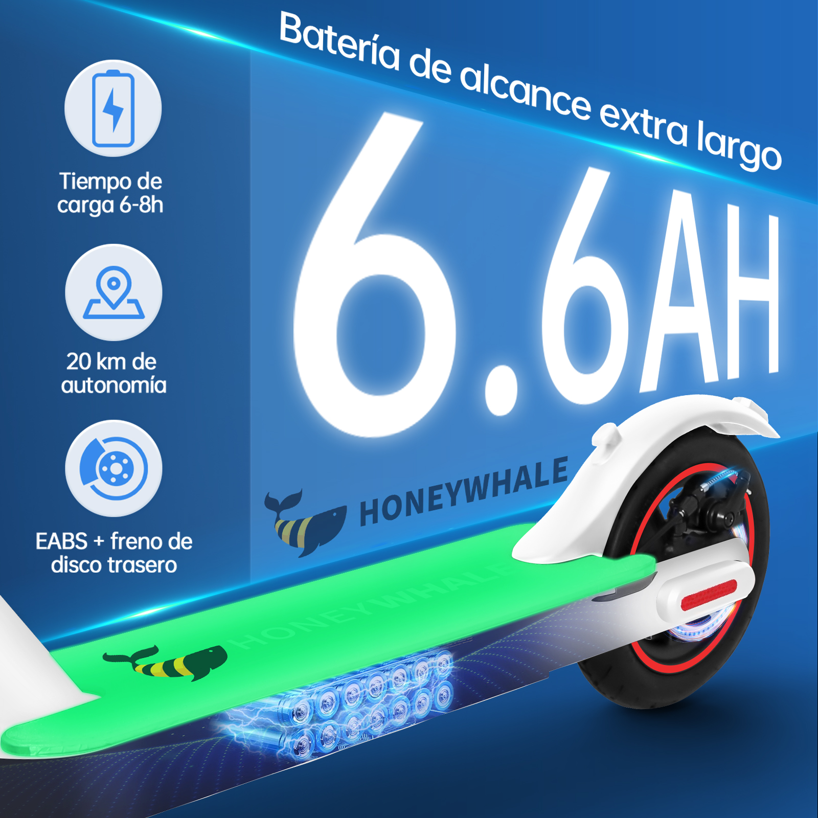 Scooter Eléctrico Honey Whale S2 V2 Blanco.