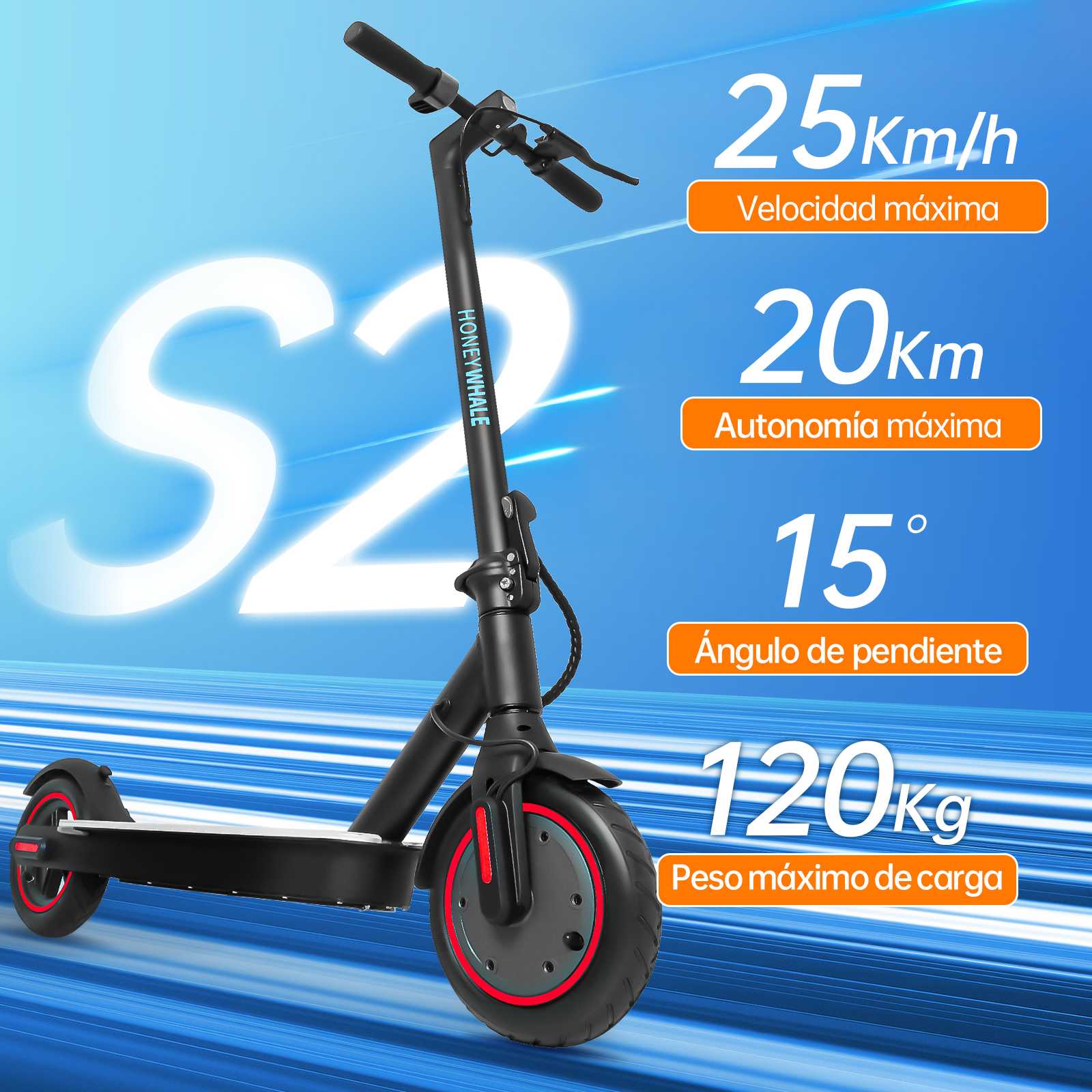 Scooter Eléctrico Honey Whale S2 V2 Negro.