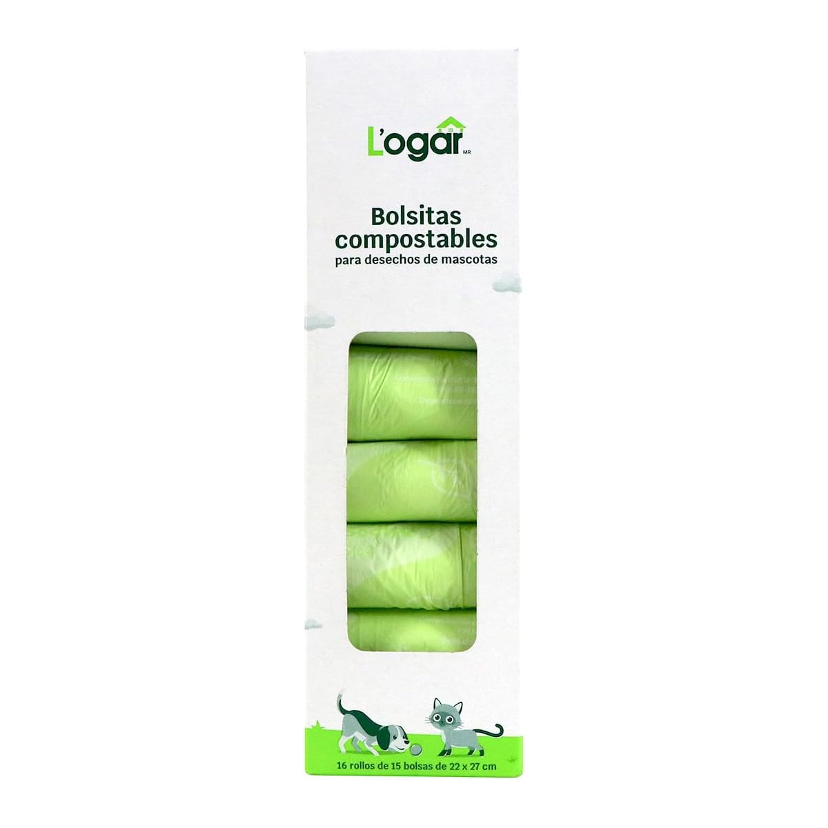 Bolsitas compostables para desechos de mascotas 16 rollos 22 x 27 cm