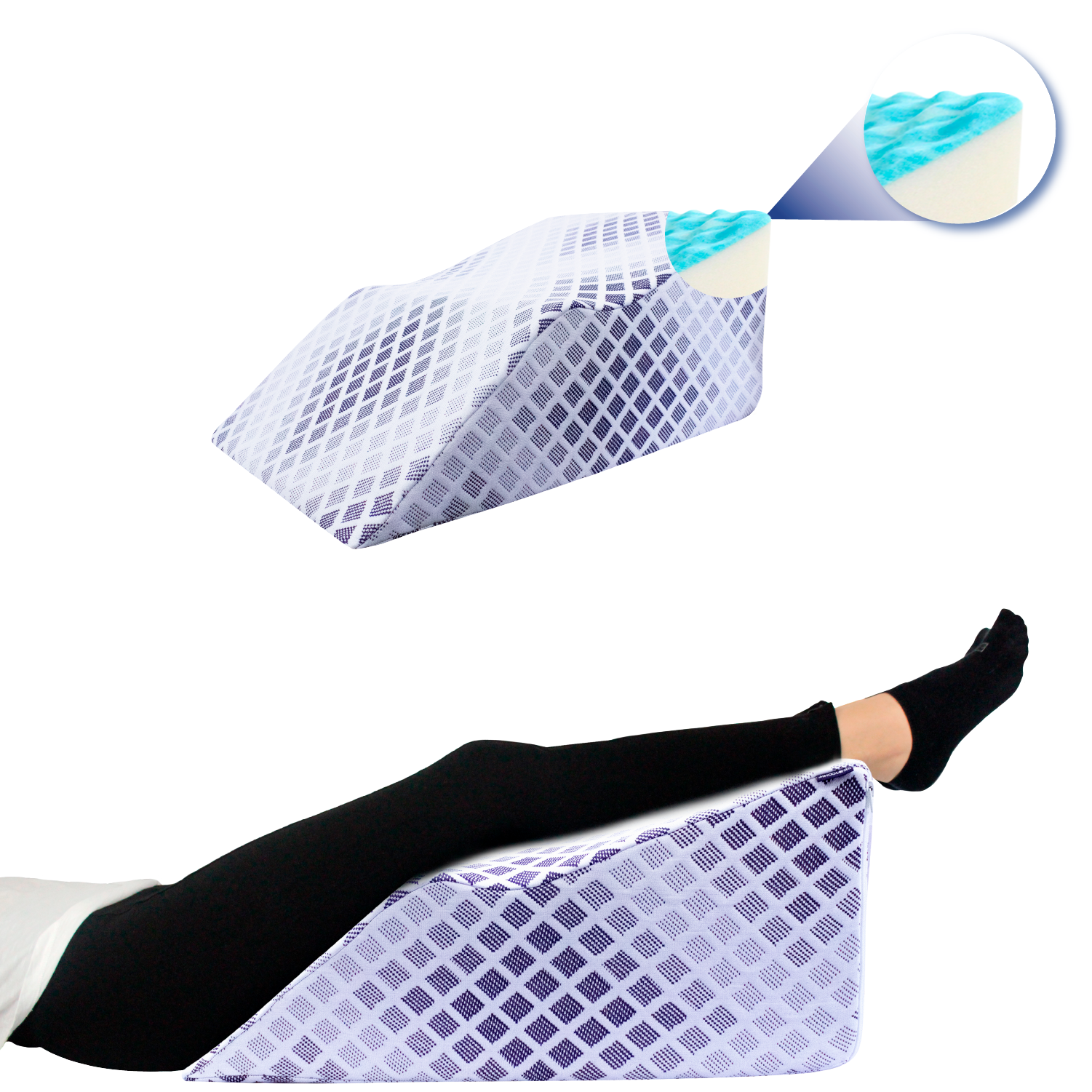 DR JOOHN Almohada elevación de piernas disminuye Varices y pies hinchados | Memory Gel con Terminado antillagas| Favorece el Retorno venoso | 61 x 41 x 26 cm |Funda de algodón - poliéster | Snow.