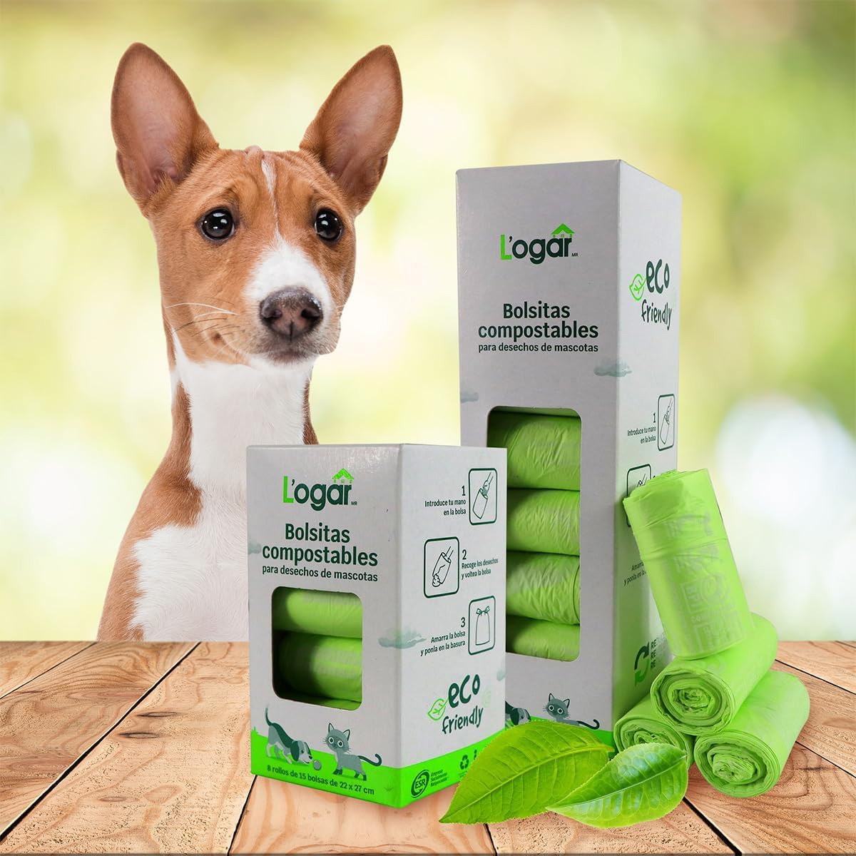 Bolsitas compostables para desechos de mascotas 16 rollos 22 x 27 cm