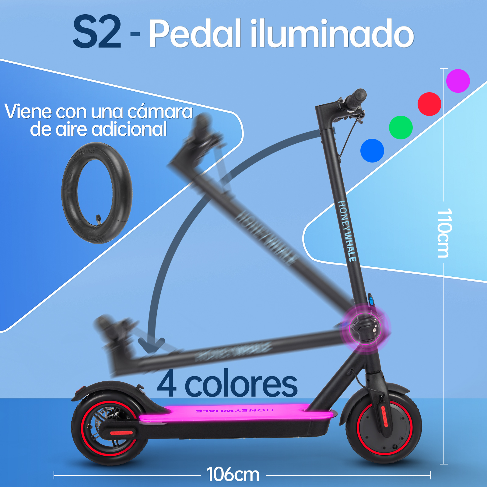 Scooter Eléctrico Honey Whale S2 V2 Negro.