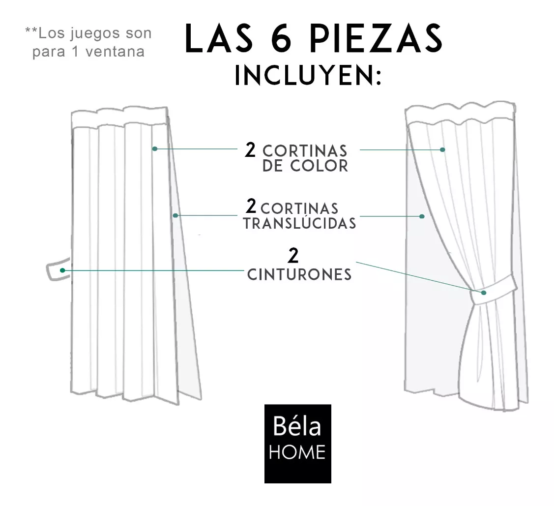 Bela Juego de Cortinas 4 Piezas Fiore 2m Alto x 280 Ancho (Arena)