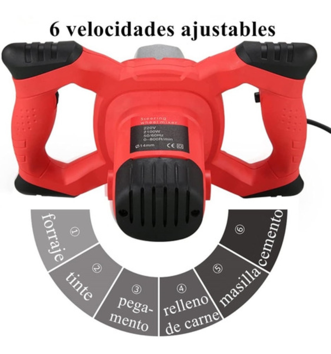 Mezcladora Eléctrica De Cemento/pintura Velocidad Ajustable rojo