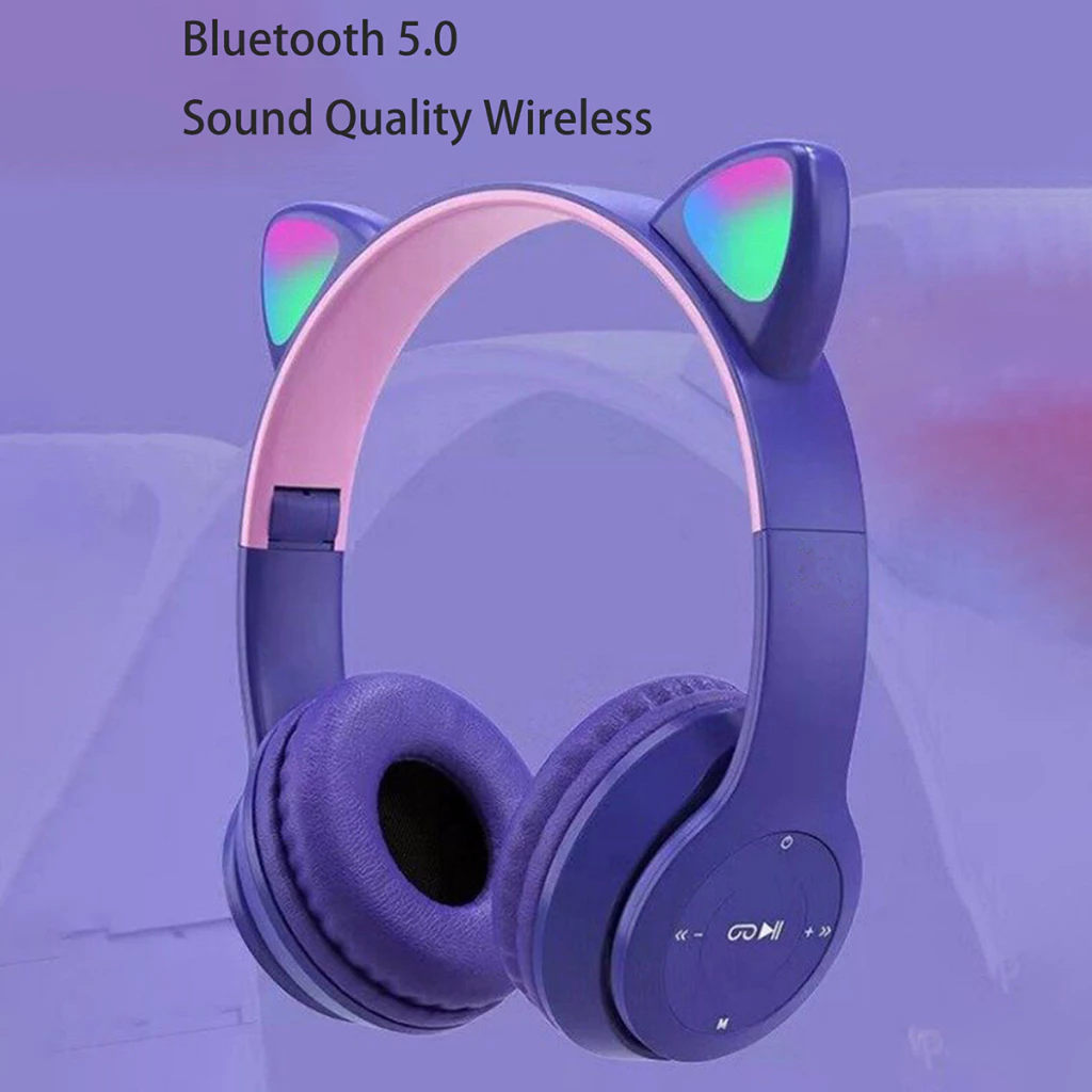 Audífonos Bluetooth con orejas de gato P47M color morado 