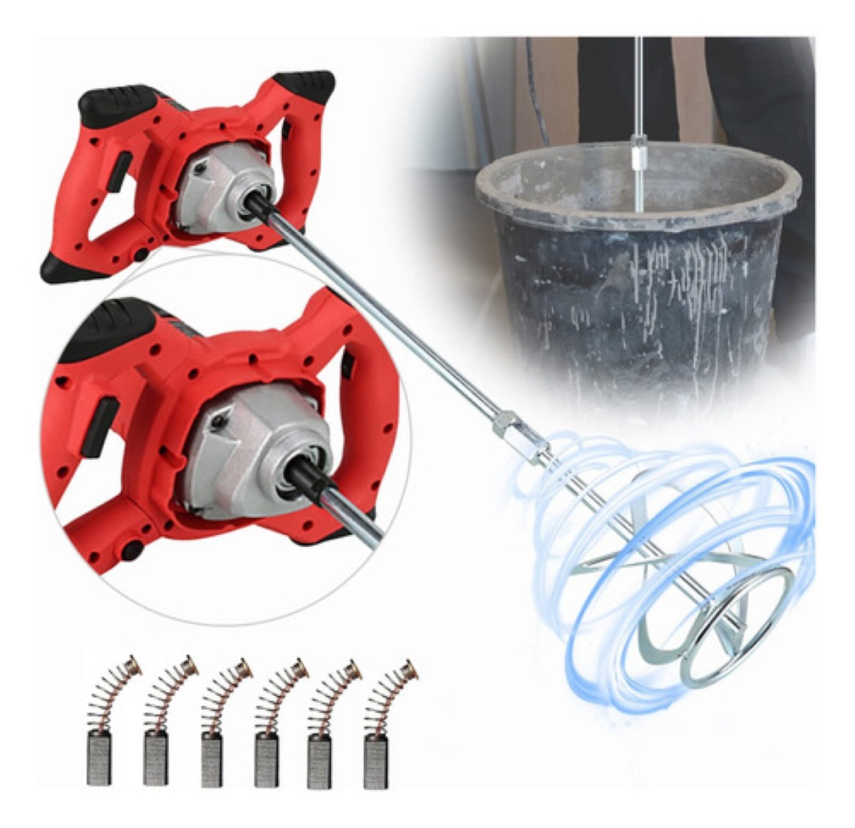 Mezcladora Eléctrica De Cemento/pintura Velocidad Ajustable rojo