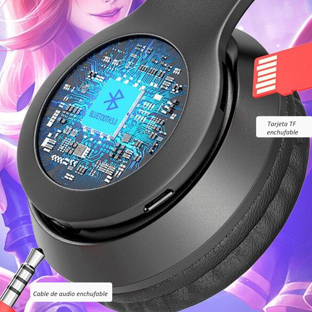 Audífonos Bluetooth con orejas de gato P47M color morado 