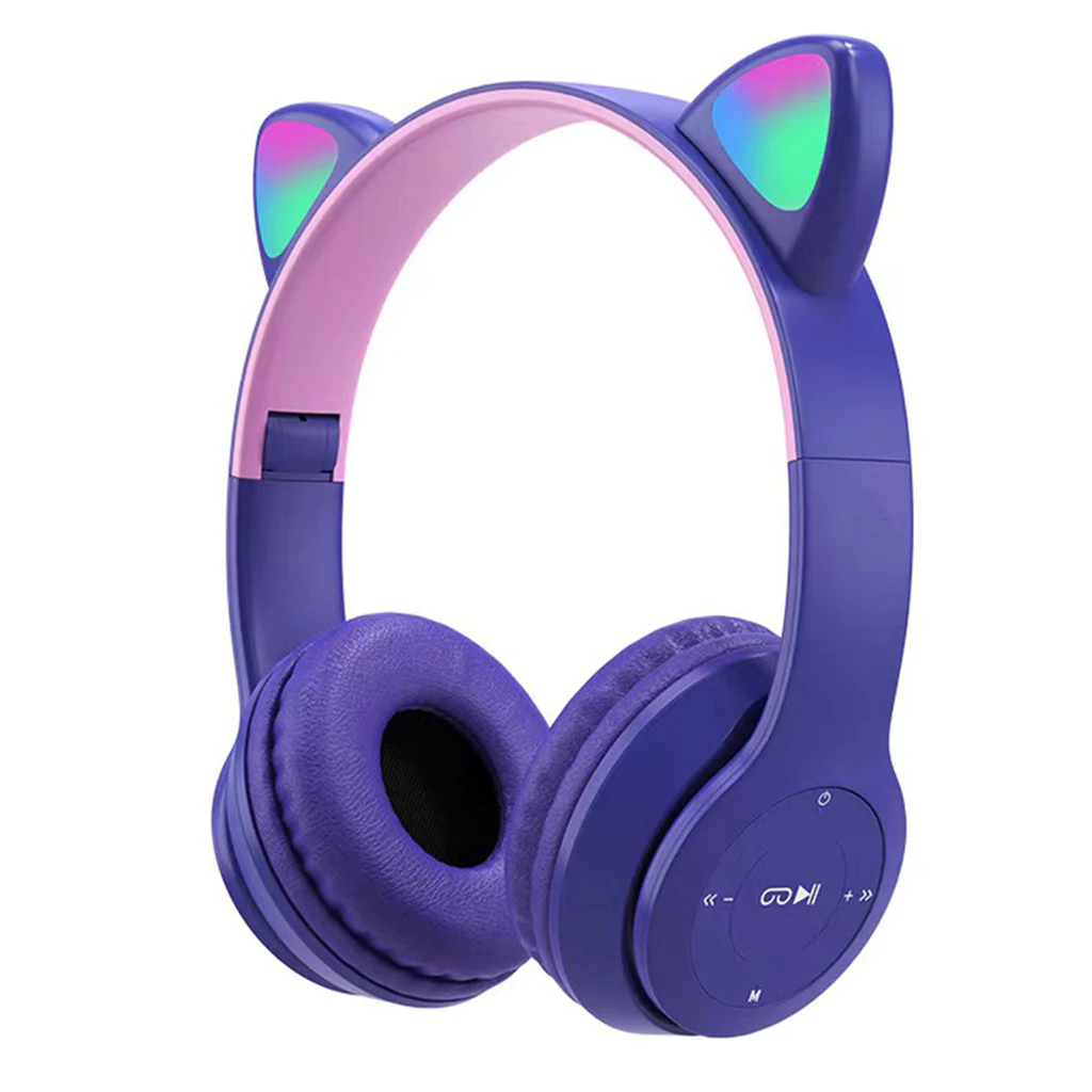 Audífonos Bluetooth con orejas de gato P47M color morado 