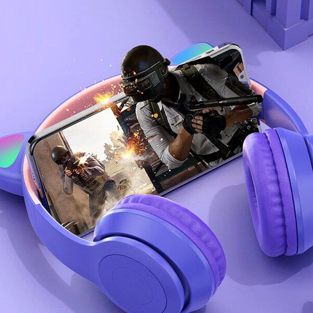 Audífonos Bluetooth con orejas de gato P47M color morado 