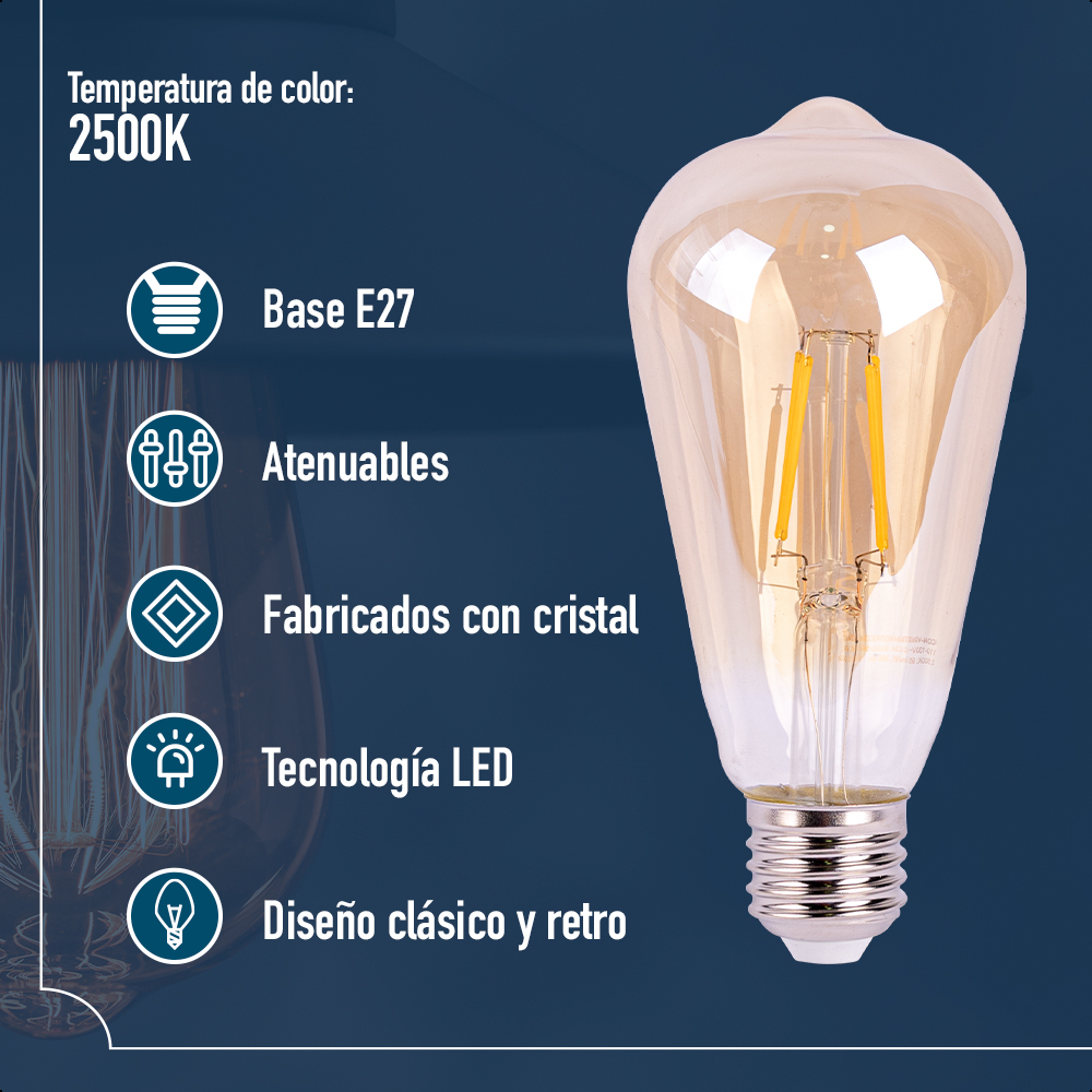 ICON Foco Vintage LED 4W Atenuable Luz Cálida 2500K