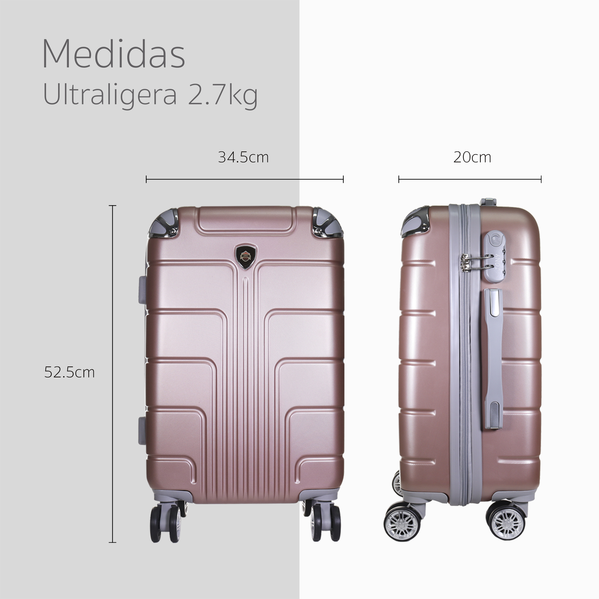 Maleta Carry On  Con Ruedas 360 Color Oro Rosado 