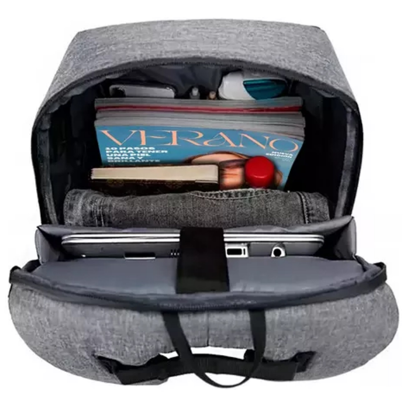 Mochila De Gran Capacidad Antirrobo Para Laptop Cargador Usb Color Gris Oxford