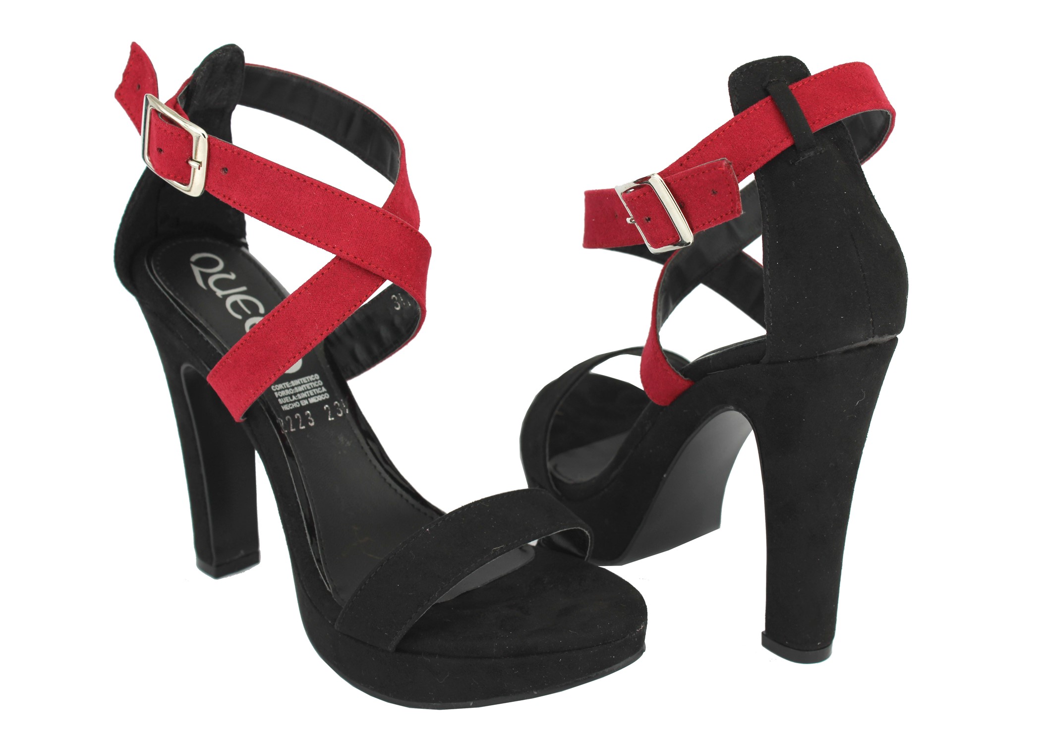 Zapatillas QUEEN Elegantes con Plataforma Media en color Negro Tiras Cruzadas En Rojas .
