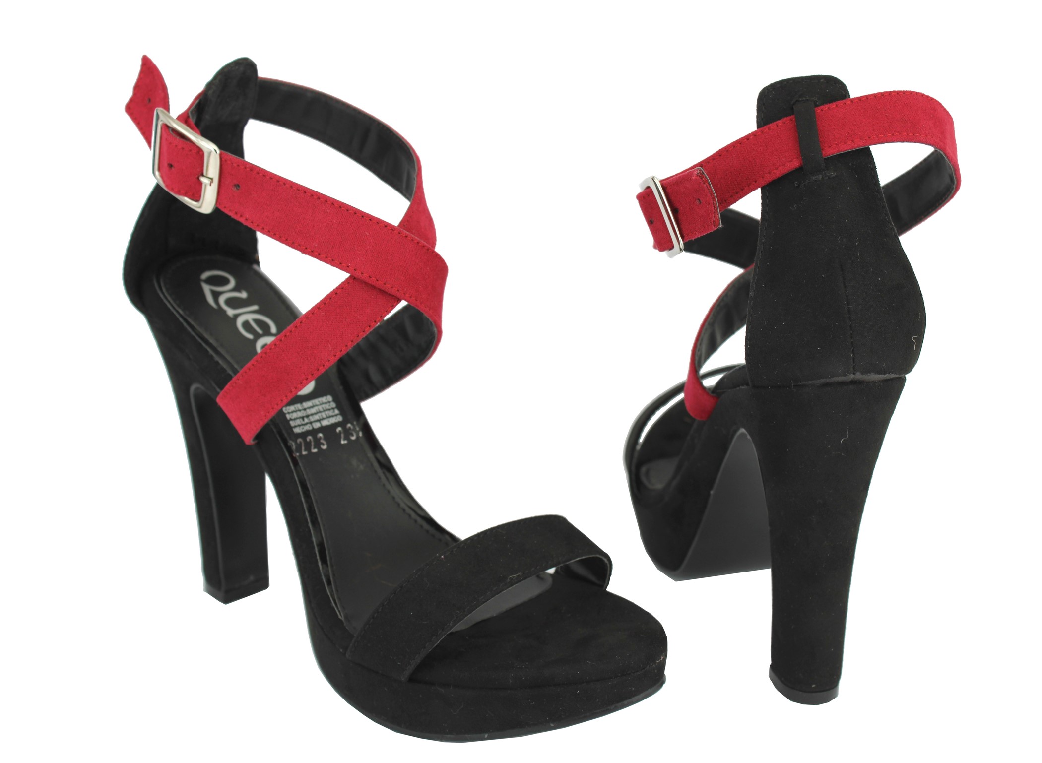 Zapatillas QUEEN Elegantes con Plataforma Media en color Negro Tiras Cruzadas En Rojas .
