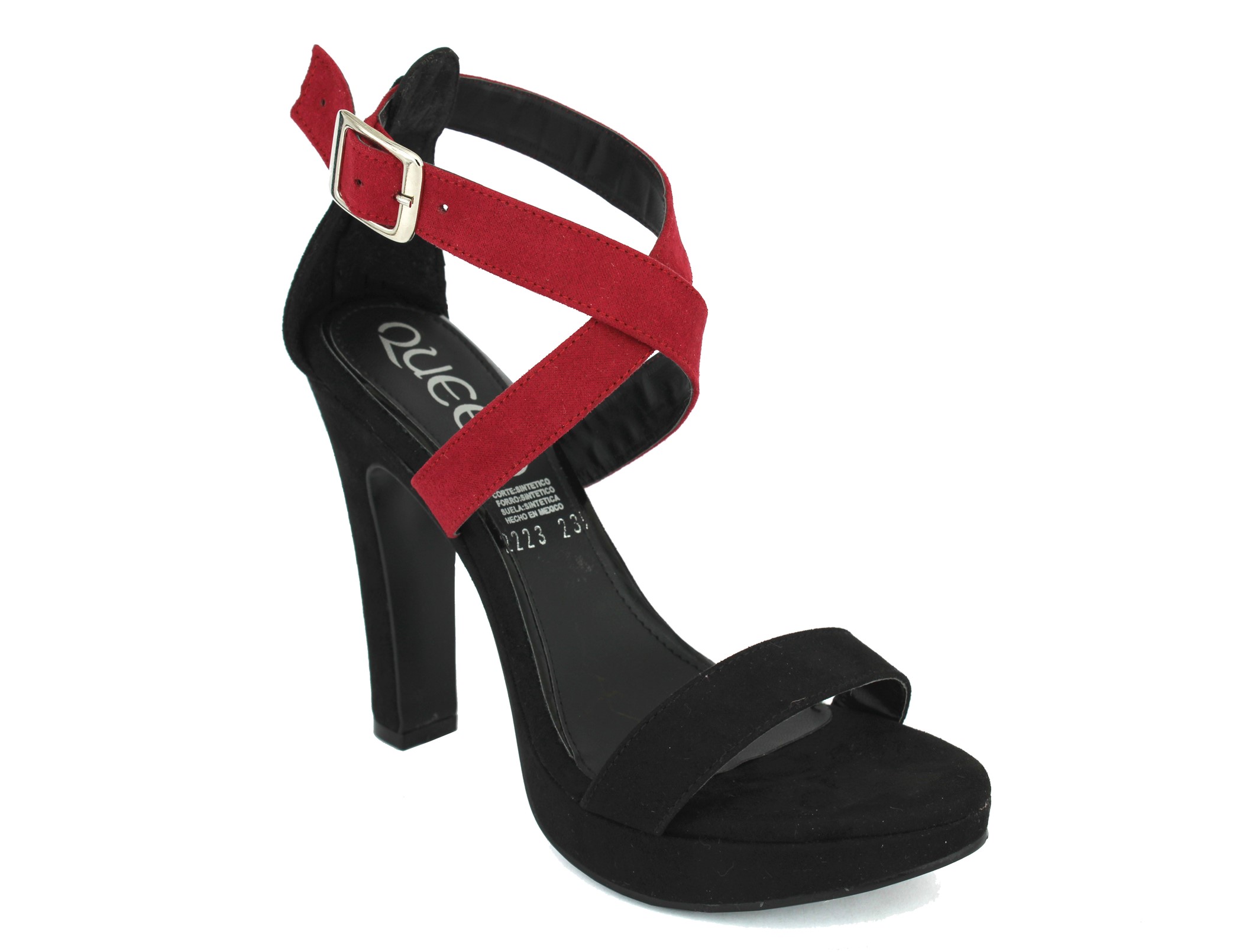 Zapatillas QUEEN Elegantes con Plataforma Media en color Negro Tiras Cruzadas En Rojas .