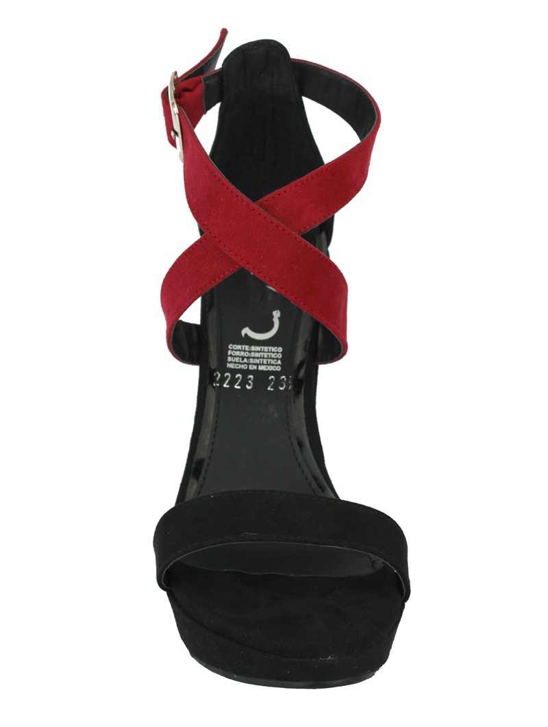 Zapatillas QUEEN Elegantes con Plataforma Media en color Negro Tiras Cruzadas En Rojas .