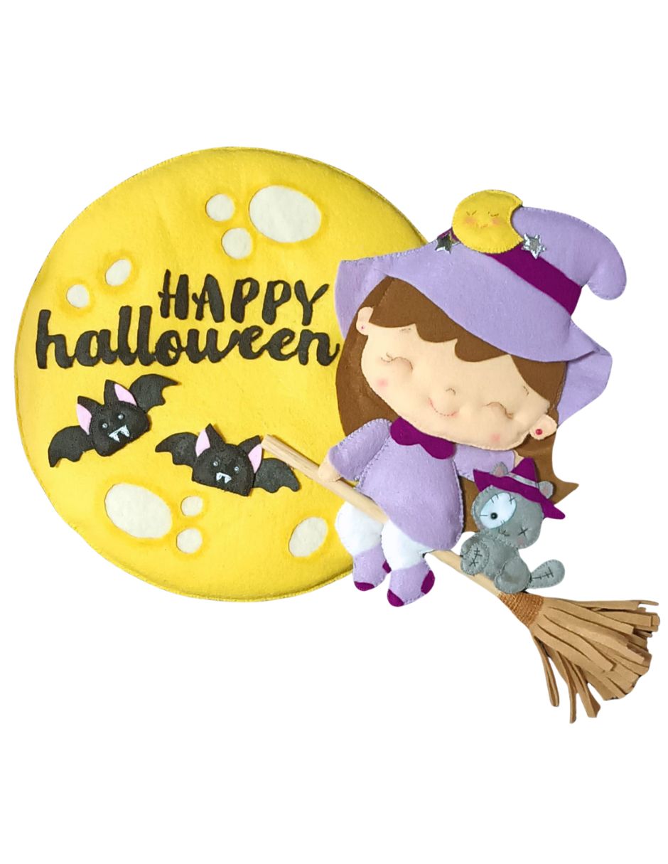 Halloween decoración puerta brujita en la luna.