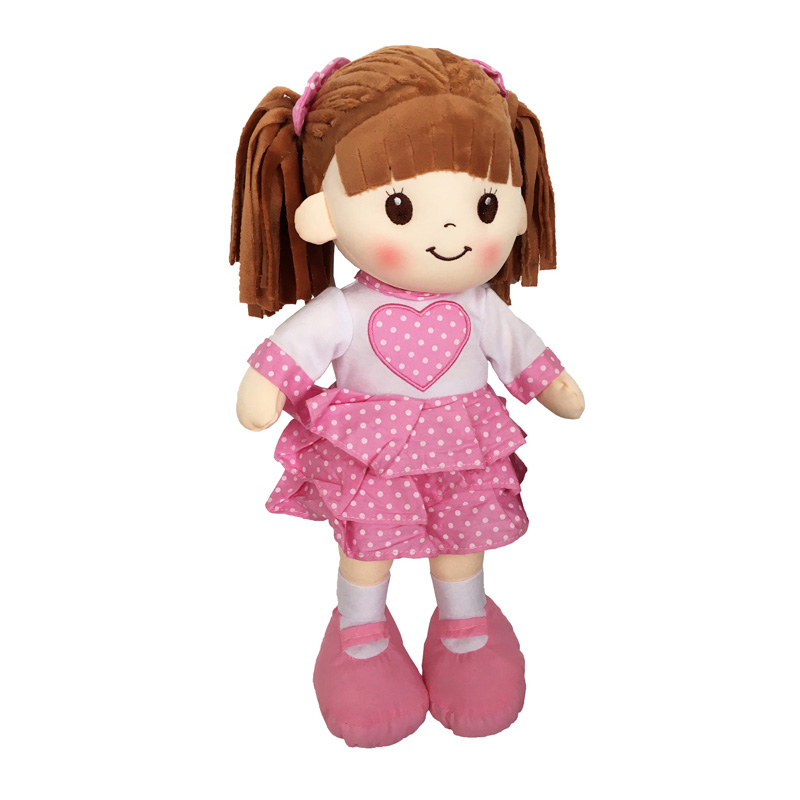 Muñeca De Trapo y Tela Lorena Color Rosa Vestido Con Corazón.