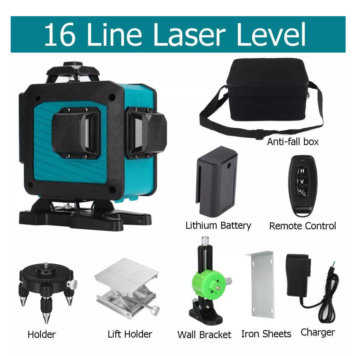 Nivel Láser De 16 Líneas Con Placa De Objetivo, 2 Baterías