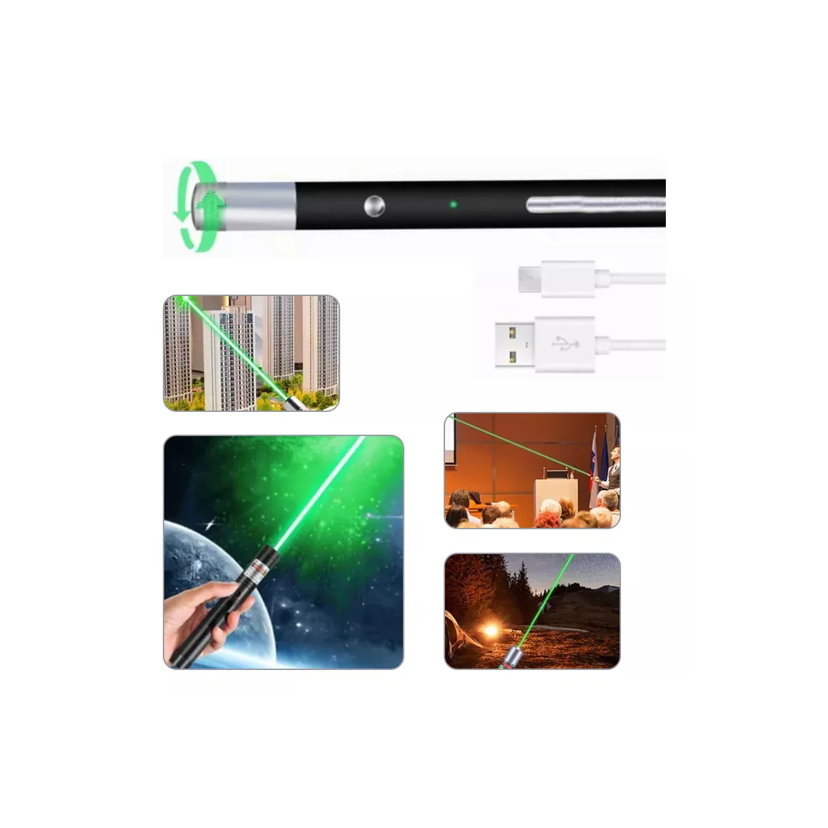 Láser Verde Puntero Usb Recargable Apuntador Laser 20km