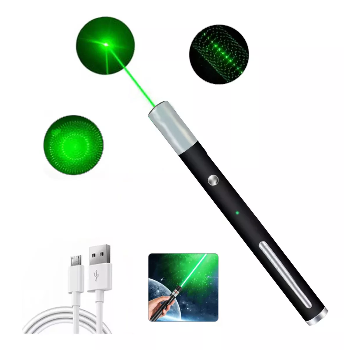 Láser Verde Puntero Usb Recargable Apuntador Laser 20km