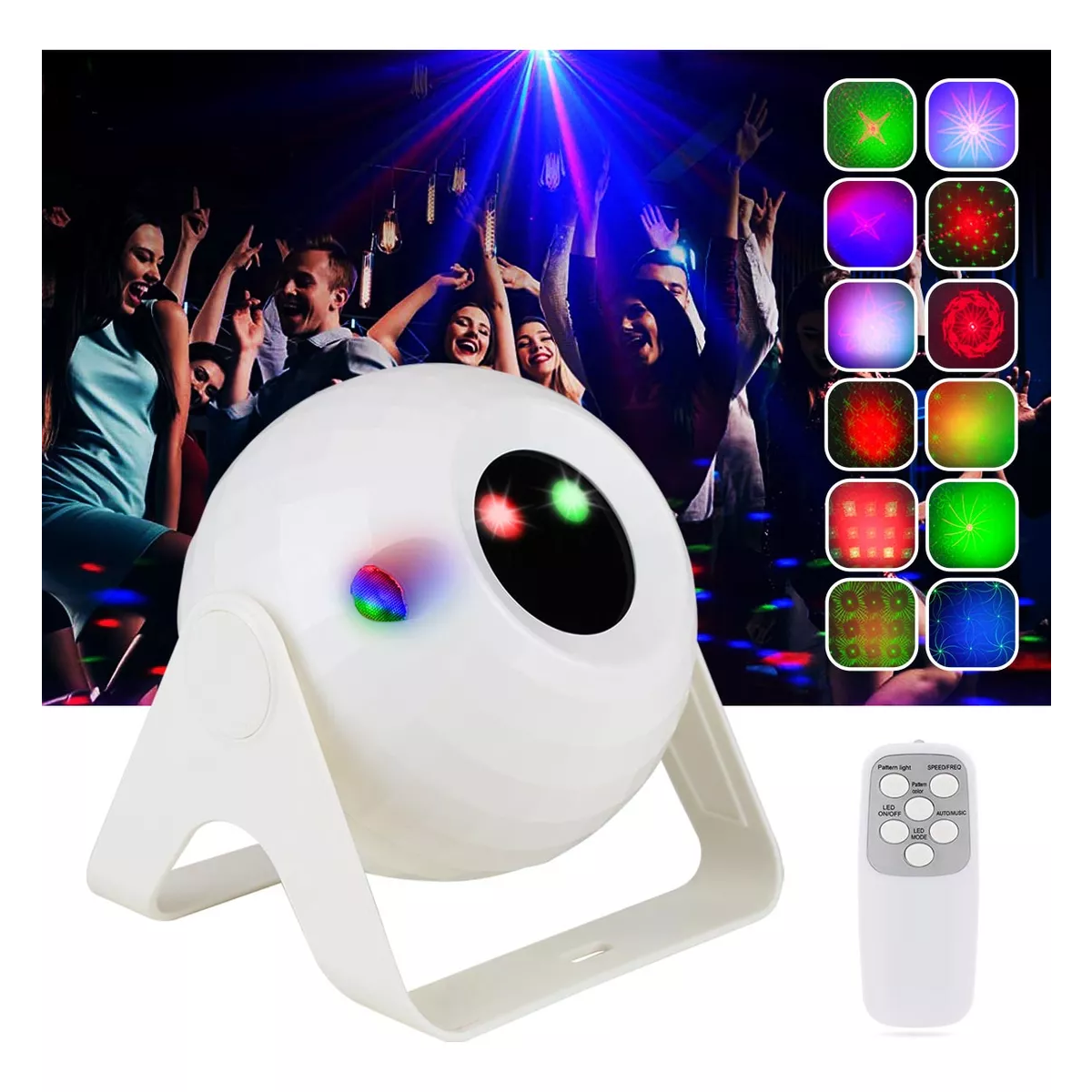 Cañon Led Audiorítmico Esfera Proyector Láser Bola Dj Fiesta Blanco