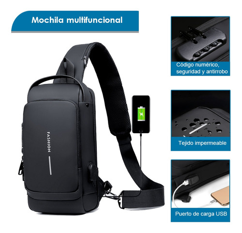 Mochila Cruzada Antirrobo Impermeable Para Hombre