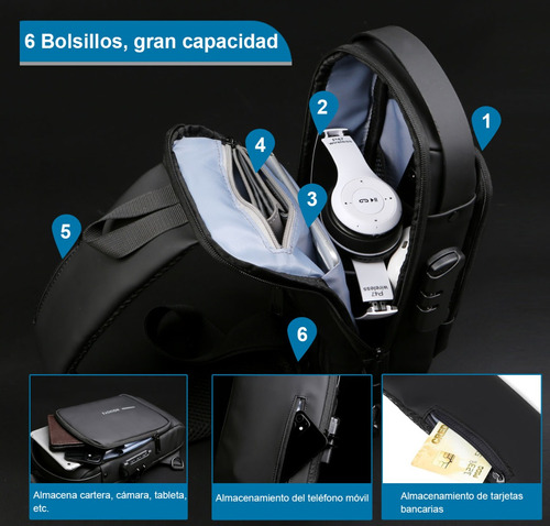Mochila Cruzada Antirrobo Impermeable Para Hombre