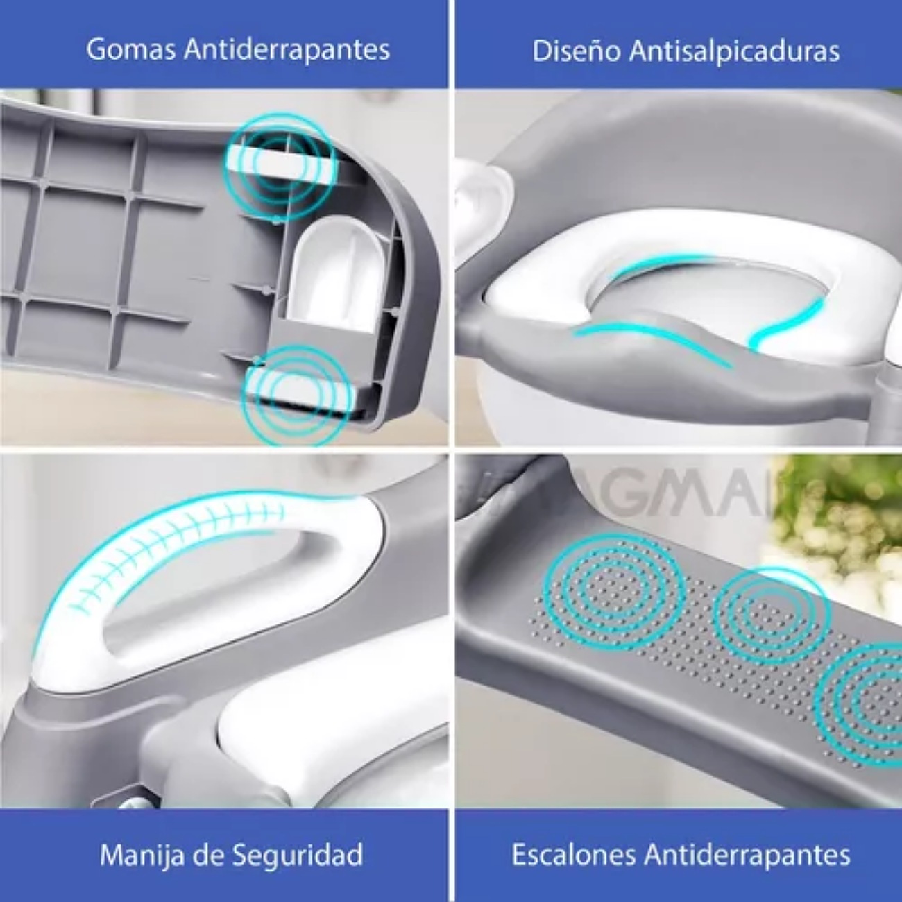 Baño Asiento Entrenador Infantil Para Niños Con Escalera Color Gris, Antideslizante, Taburete Plegable Infantil para Taza de Baño, Fácil de Guardar, Asiento Ergonómico, Edad de 2 a 5 Años